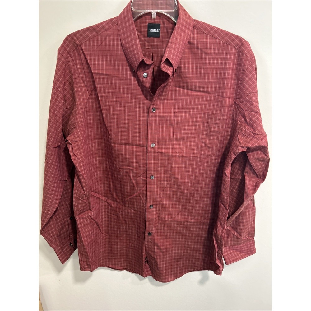 Slates By Dockers Large Rust Brown Small Plaid Dress Shirt‎